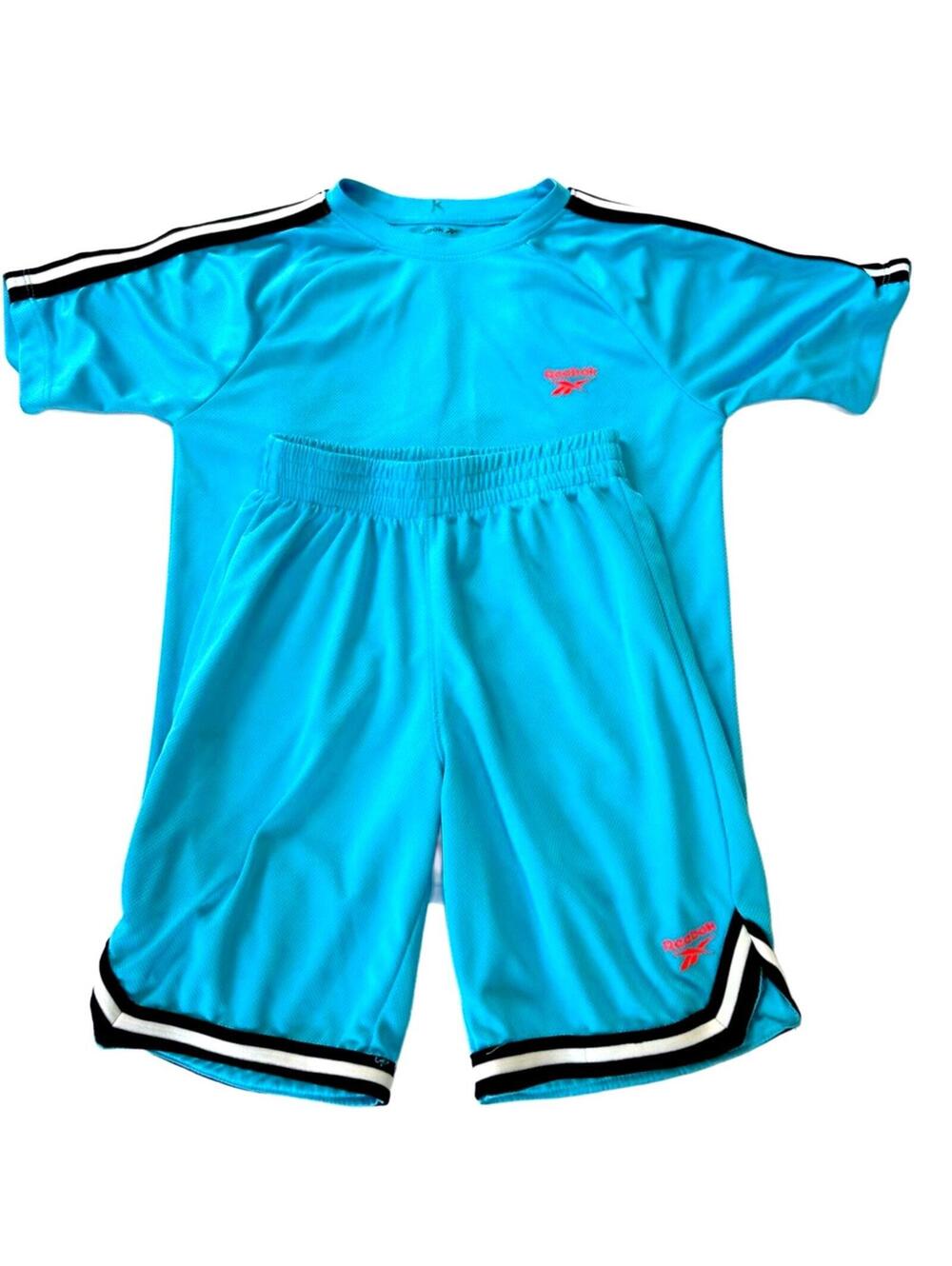 Reebok Shirt & Shorts 2 Piece Set "Aqua Blue/Black" Boy's 12